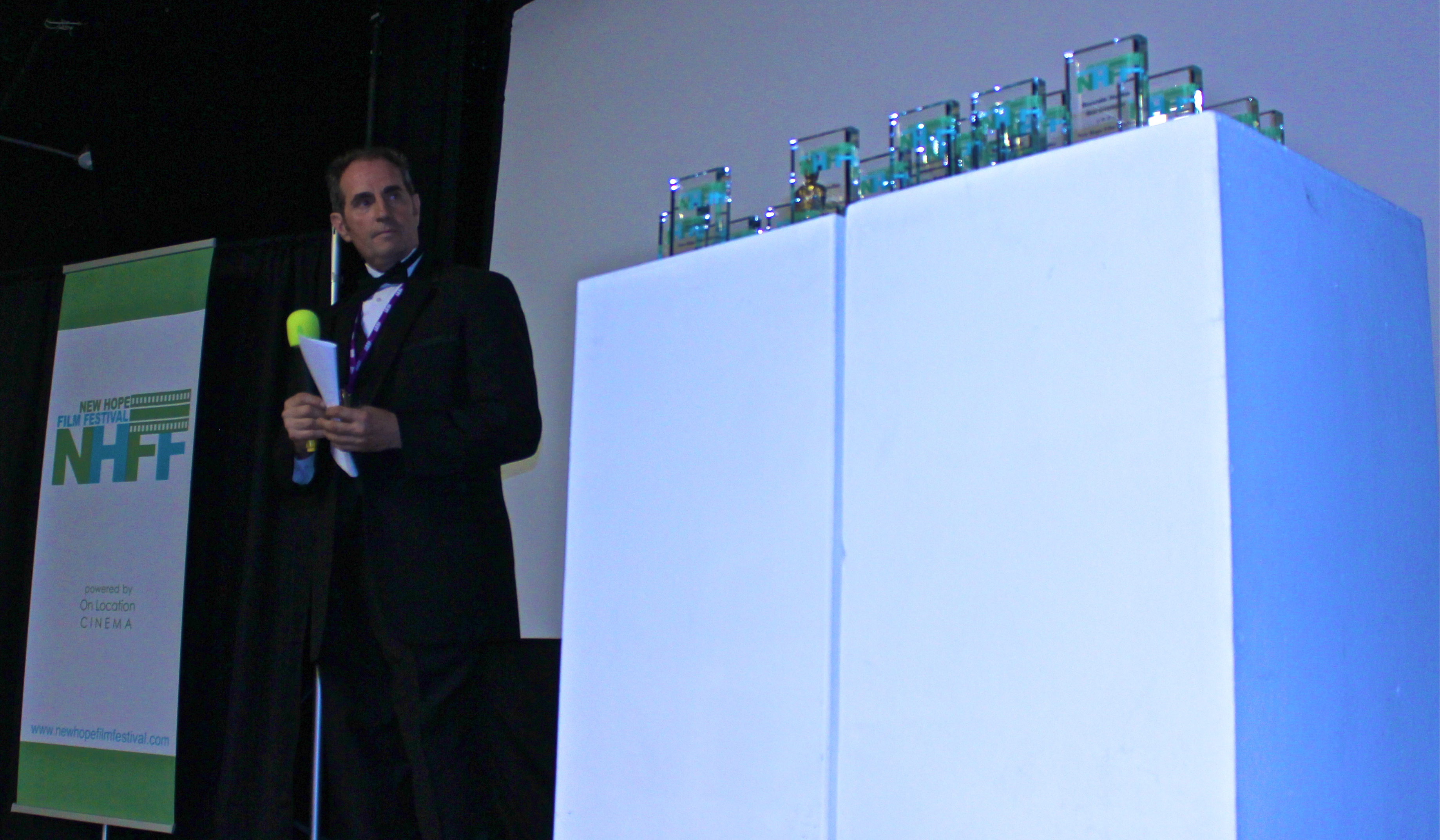 Thom seen here hosting the 2013 New Hope Film Festival Awards Presentation