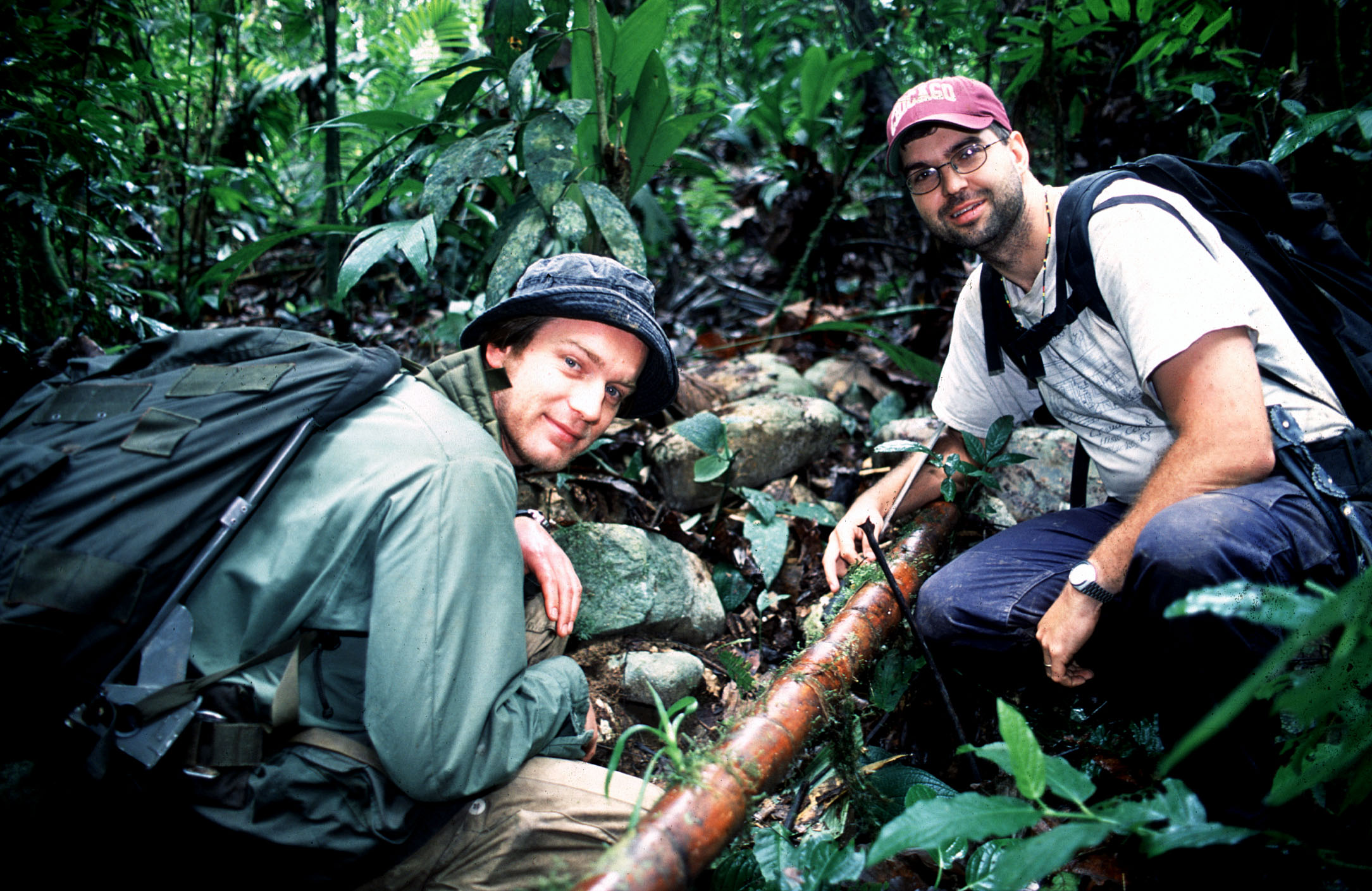 Chris Begley and Ewan McGregor in Honduras during the filming of 'Trips Money Can't Buy' with the BBC