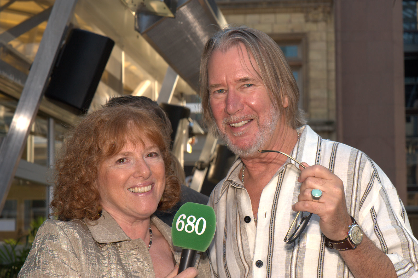 Gene Mascardelli being interviewed by Gloria Martin at the Private Lives Premiere party in Toronto