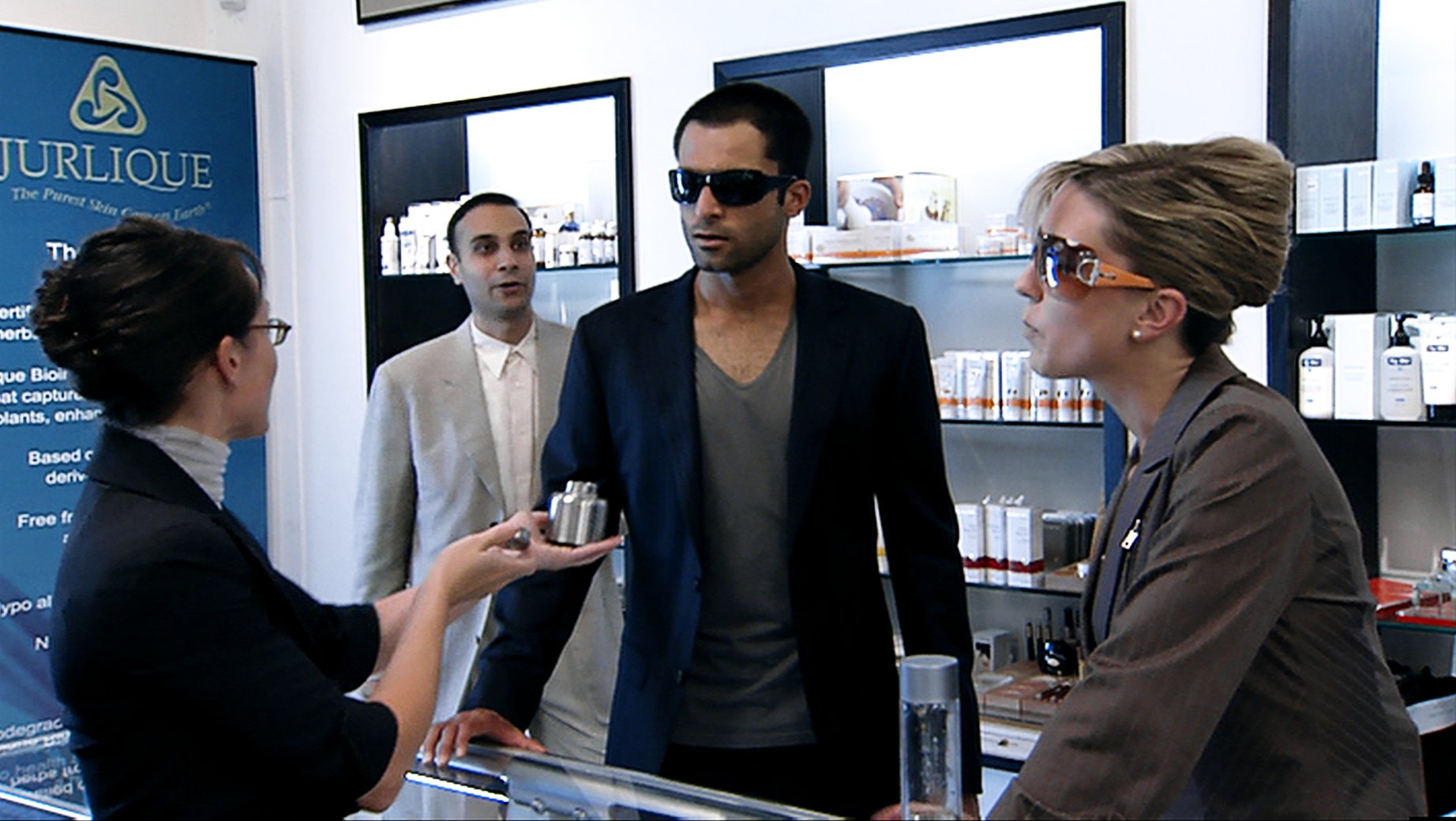 HD still from WHO'S GOOD LOOKING? written and directed by Warren Pereira showing Karamooz, Pereira, Talbot and O'Grady.