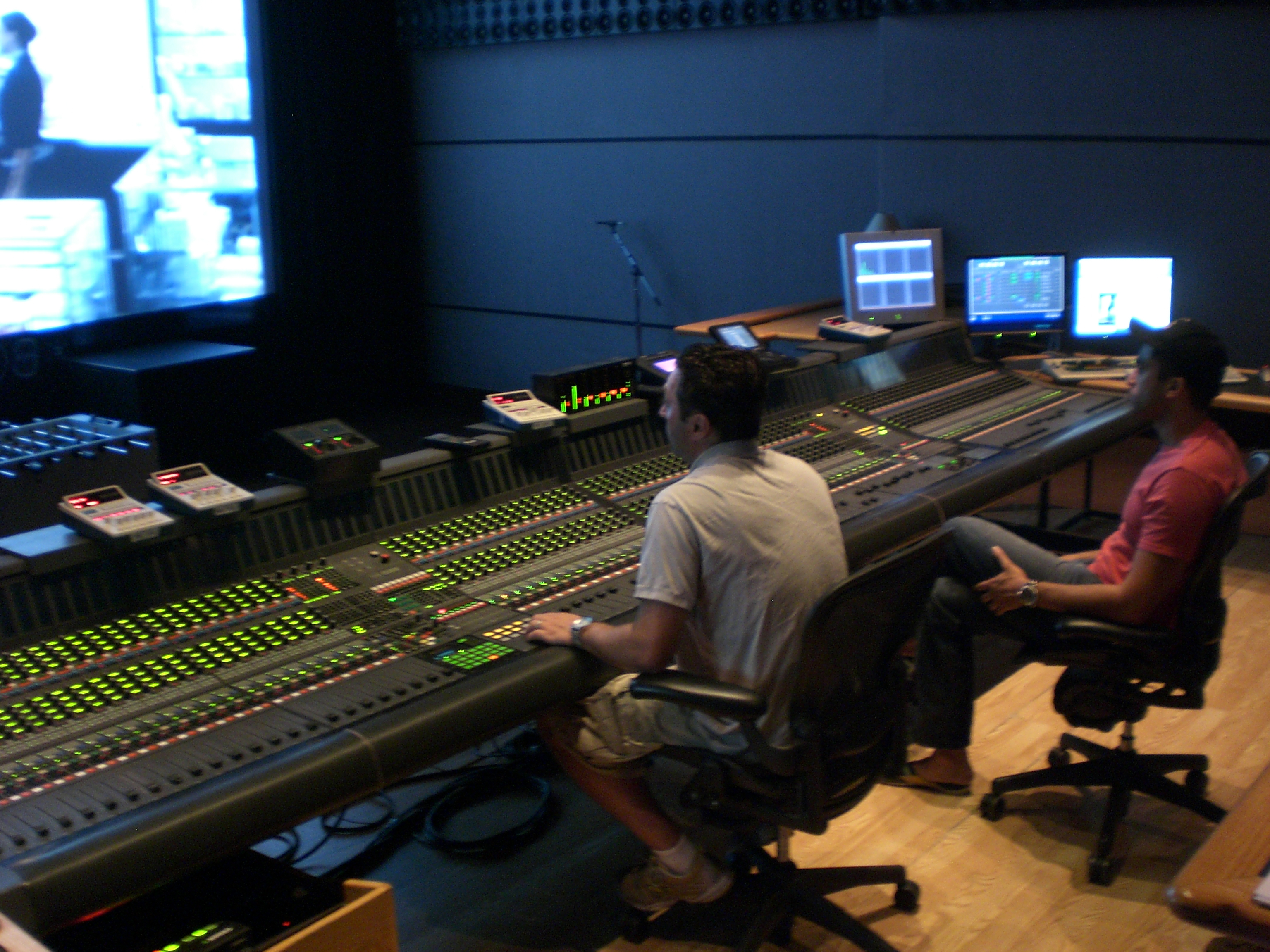 L to R: Re-Recording Mixer Aaron Levy and Warren Pereira review WHO'S GOOD LOOKING? sound design at TODD-AO before the files go to Dolby for MO for the 35mm print. August 17, 2009.