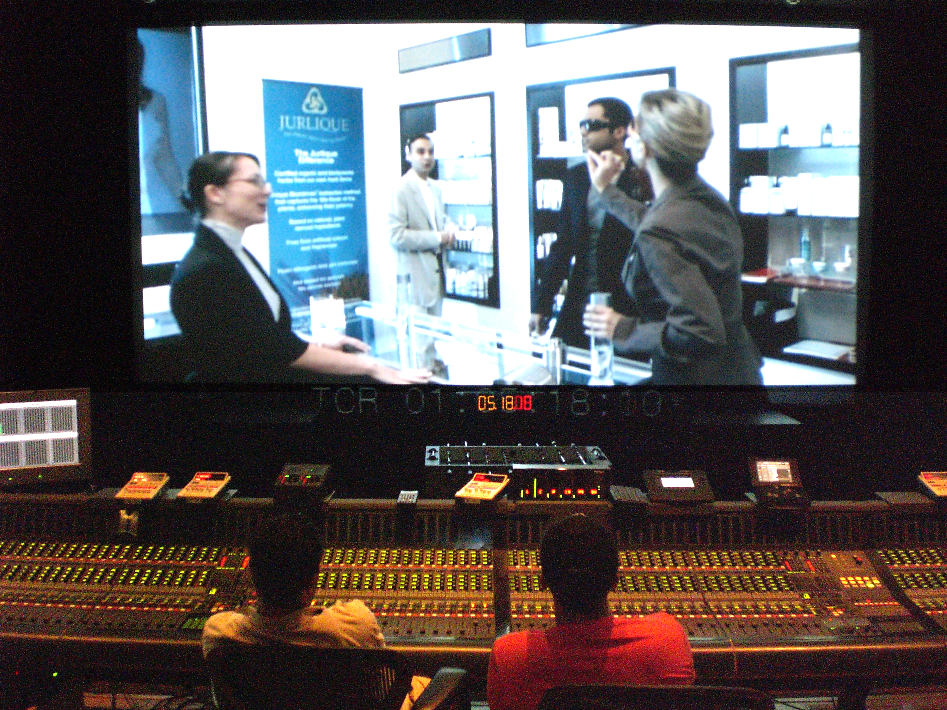 L to R: Re-Recording Mixer Aaron Levy and Warren Pereira review WHO'S GOOD LOOKING? sound design at TODD-AO before the files go to Dolby for MO for the 35mm print.