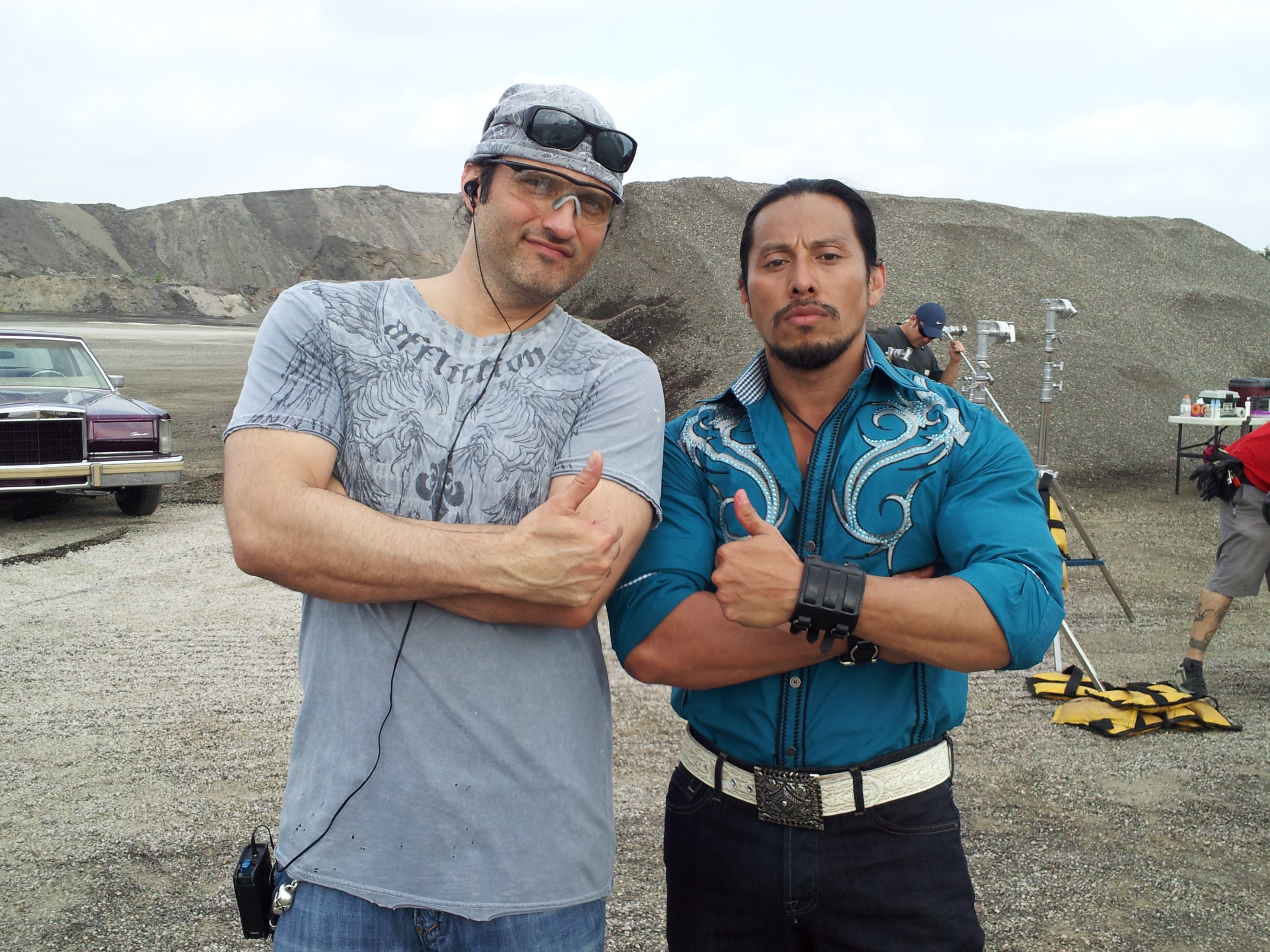 Sam Medina on set of Machete Kills with Director Robert Rodriguez