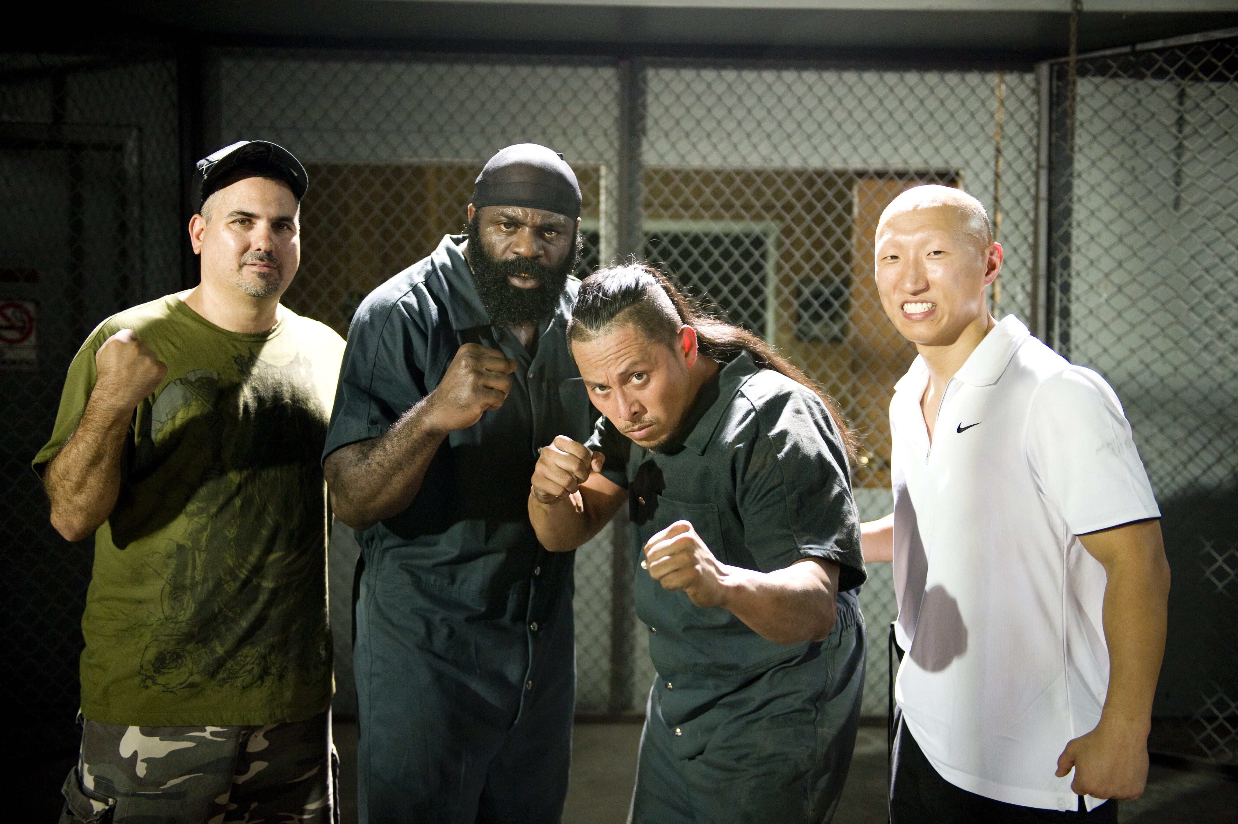 Sam Medina,Kimbo Slice,Daniel Zirilli,Arnold Chon on set of Locked Down