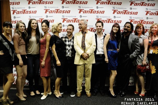 Actors present at the world premiere of The Theatre Bizarre at Fantasia 2011. Victoria Maurette, Imogen Haworth, Kaniehtiio Horn, Cynthia Wu Maheux, Lena Kleine, ?, Udo Kier, James Gill, Jodii Christianson, Tom Savini, Lindsay Goranson, Lynn Lowry.