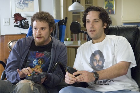 Still of Seth Rogen and Paul Rudd in The 40 Year Old Virgin (2005)