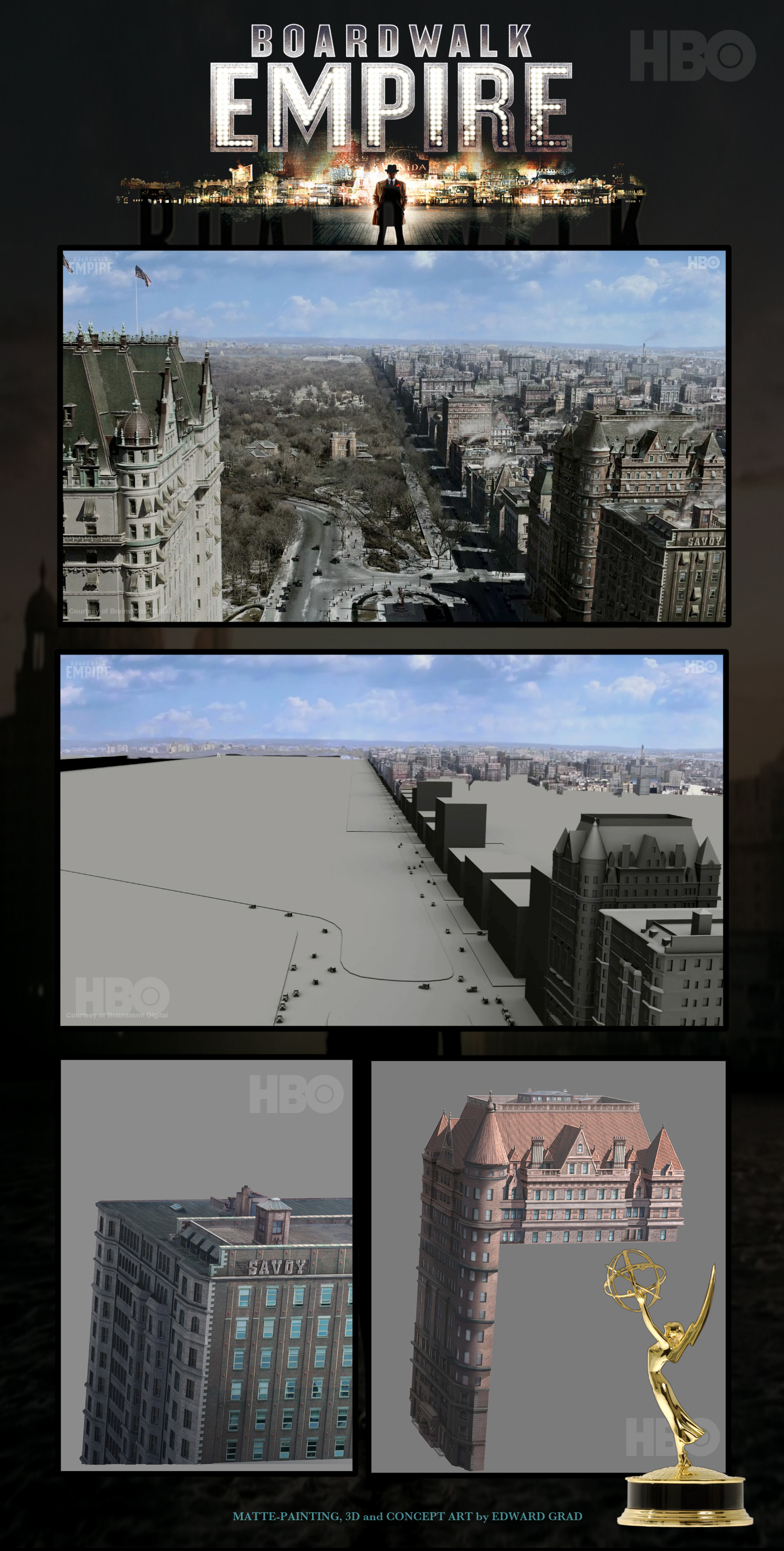 Boardwalk Empire. Digital matte-painting, 3D Modeling, texturing, animation and historical development. EMMY Award won for this work.