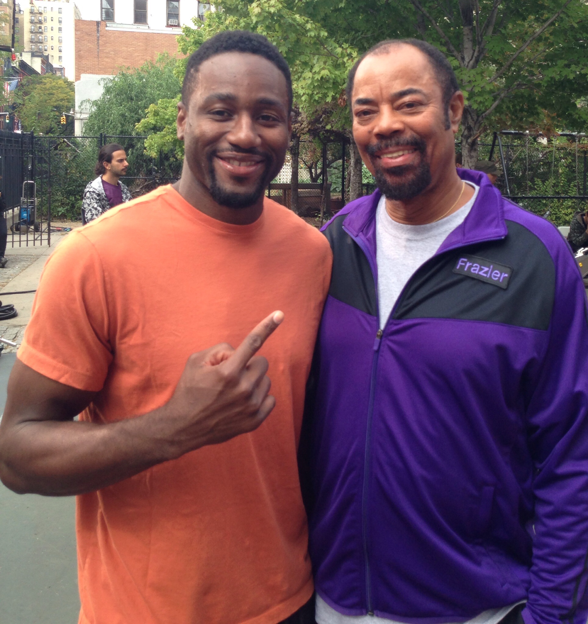 Yarc Lewinson and Clyde Walt Frazier on set of Ageless Male