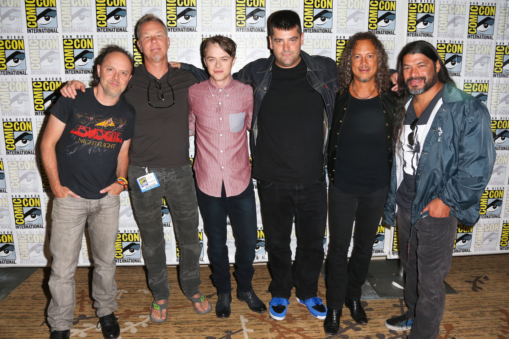 Lars Ulrich, Nimród Antal, James Hetfield, Robert Trujillo and Dane DeHaan at event of Metallica Through the Never (2013)