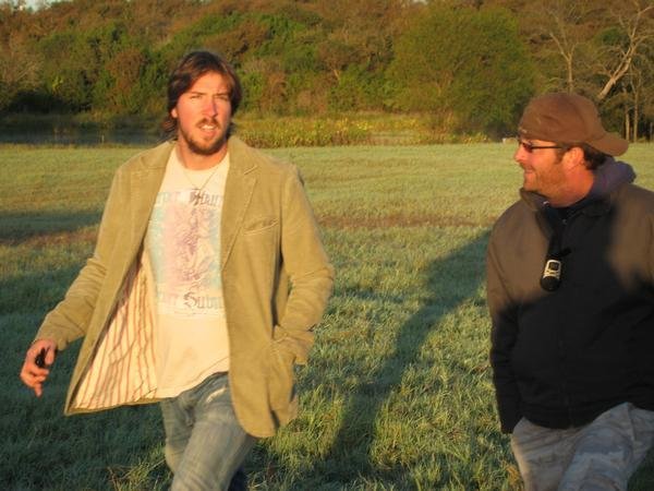 Writer/Director/Co-star: Tanner Beard and First Assistant Director: Tim Harman walk to set.