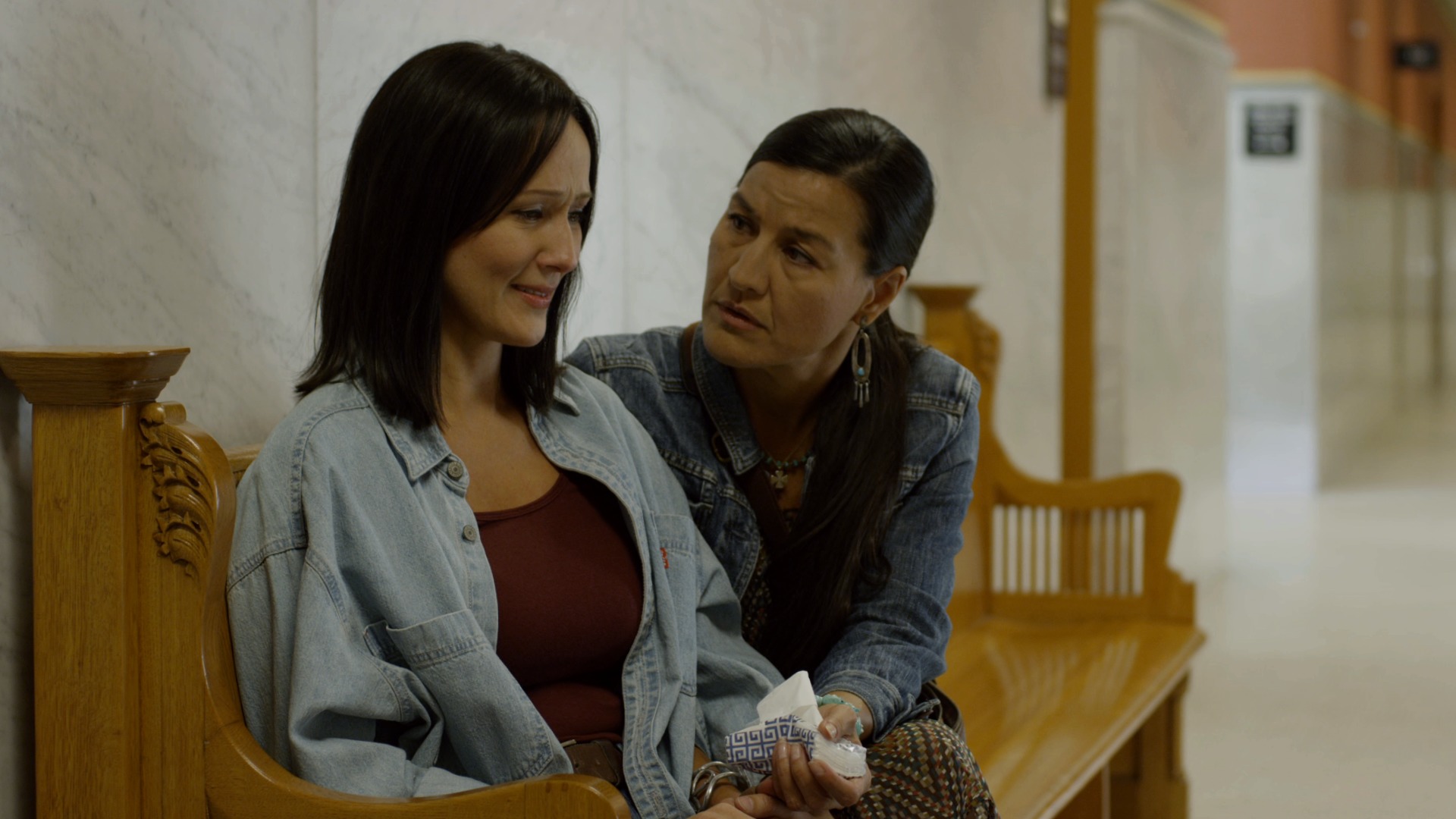 Still of Stacey Thunder and Kimberly Guerrero in The Jingle Dress (2014)