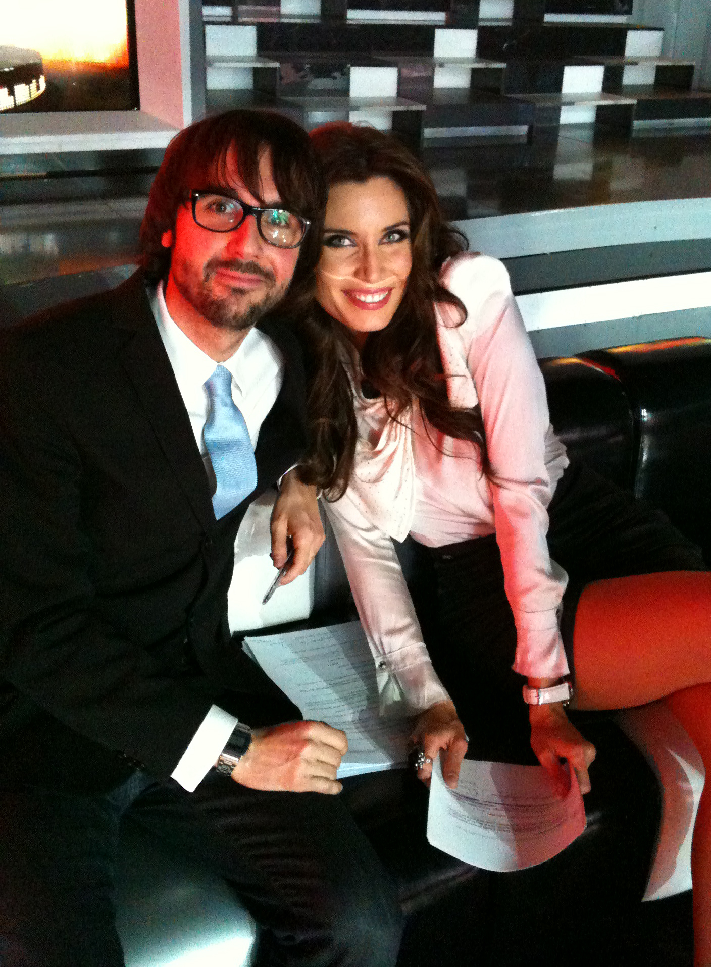 On set in Operación Triunfo 2011 with Pilar Rubio