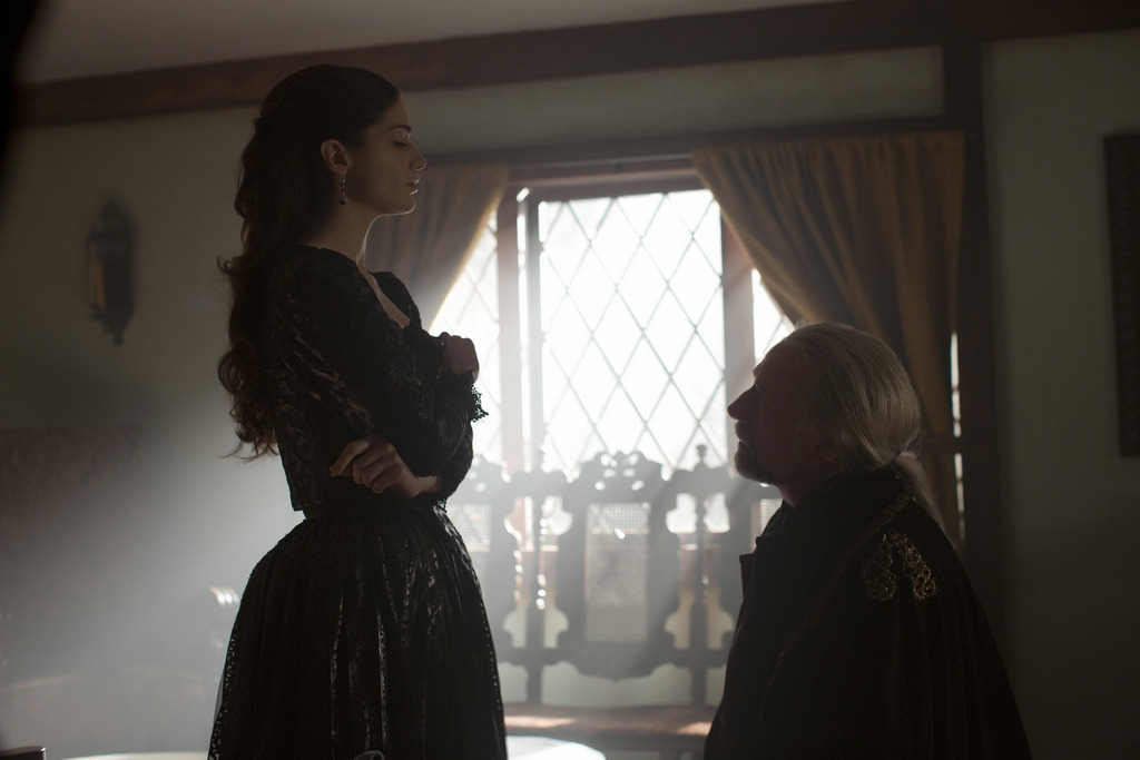 Still of Xander Berkeley and Janet Montgomery in Salem (2014)