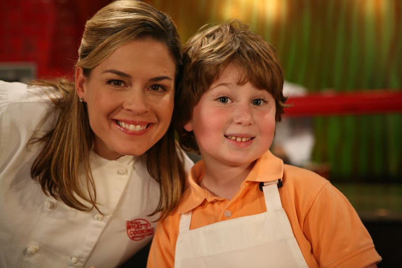 Cat Cora and Jake Littell on set of Disney's What's Cooking with Cat Cora