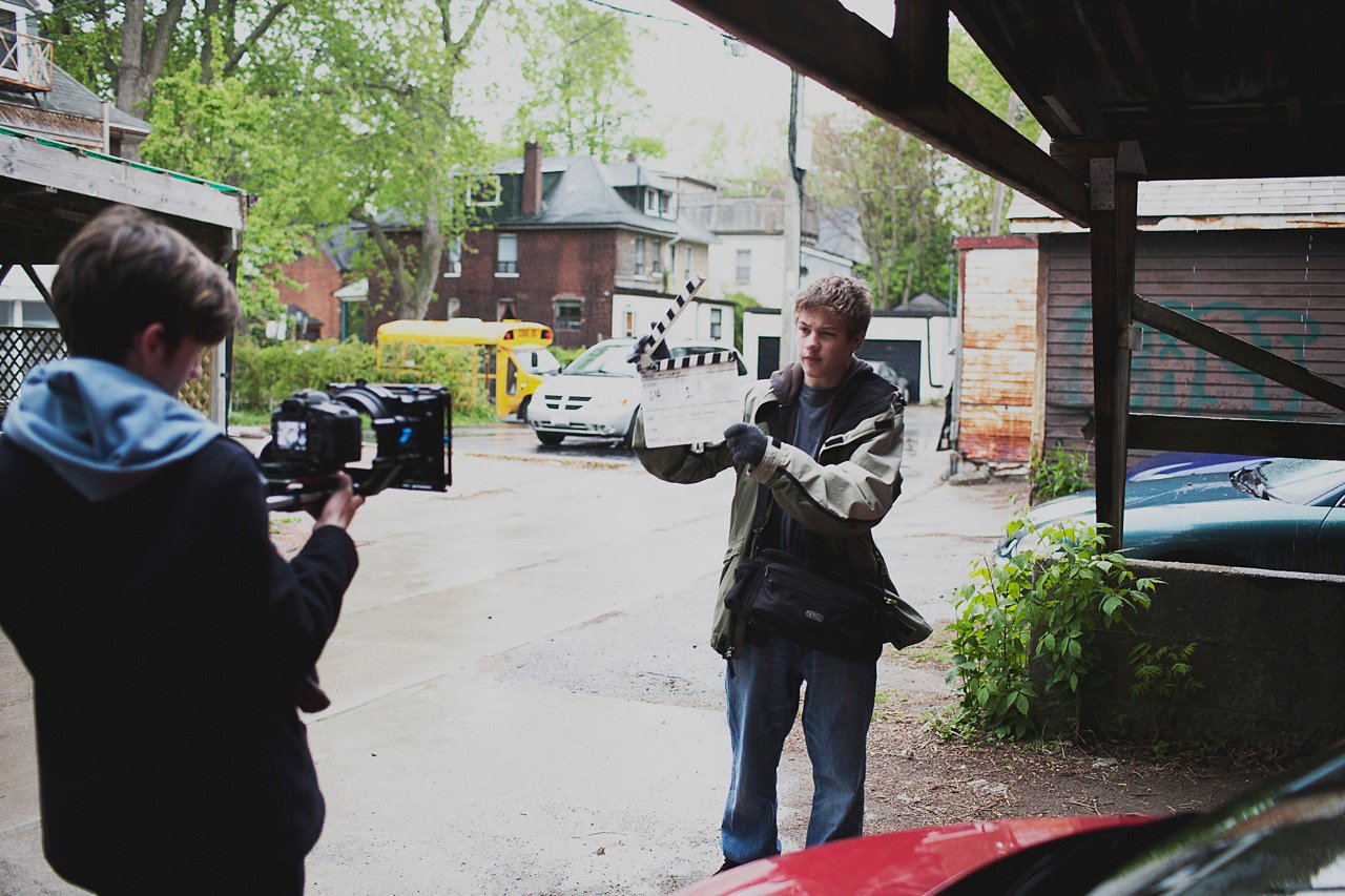 A picture from the set of the feature film 'Amy George'. On the left, co-director Calvin Thomas. On the right, executive producer (and camera assistant) Connor Jessup.