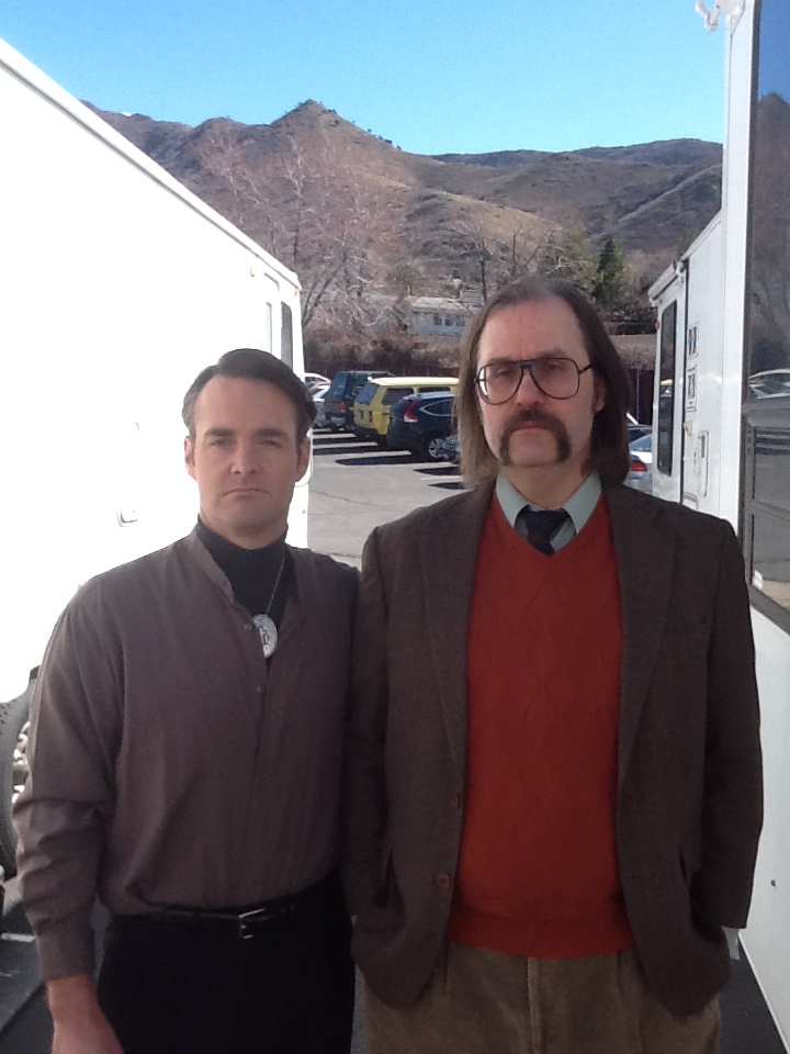 Sky Elobar and Will Forte on the set of Don Verdean!