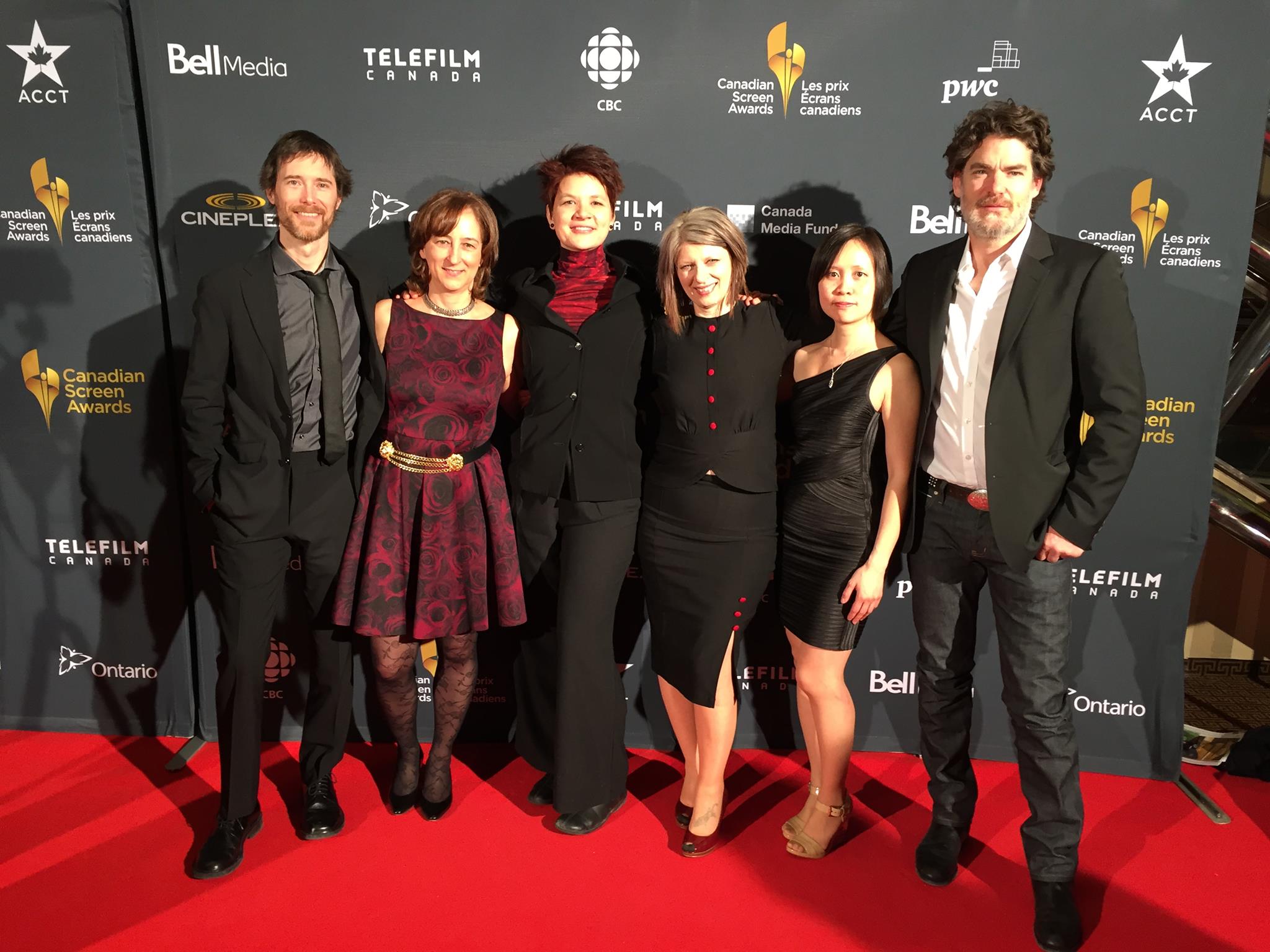 Canadian Screen Awards 2015 with The Ghosts In Our Machine nominees: Jason Milligan; Nina Beveridge; Liz Marshall; Lorena Elke; Iris Ng; John Price