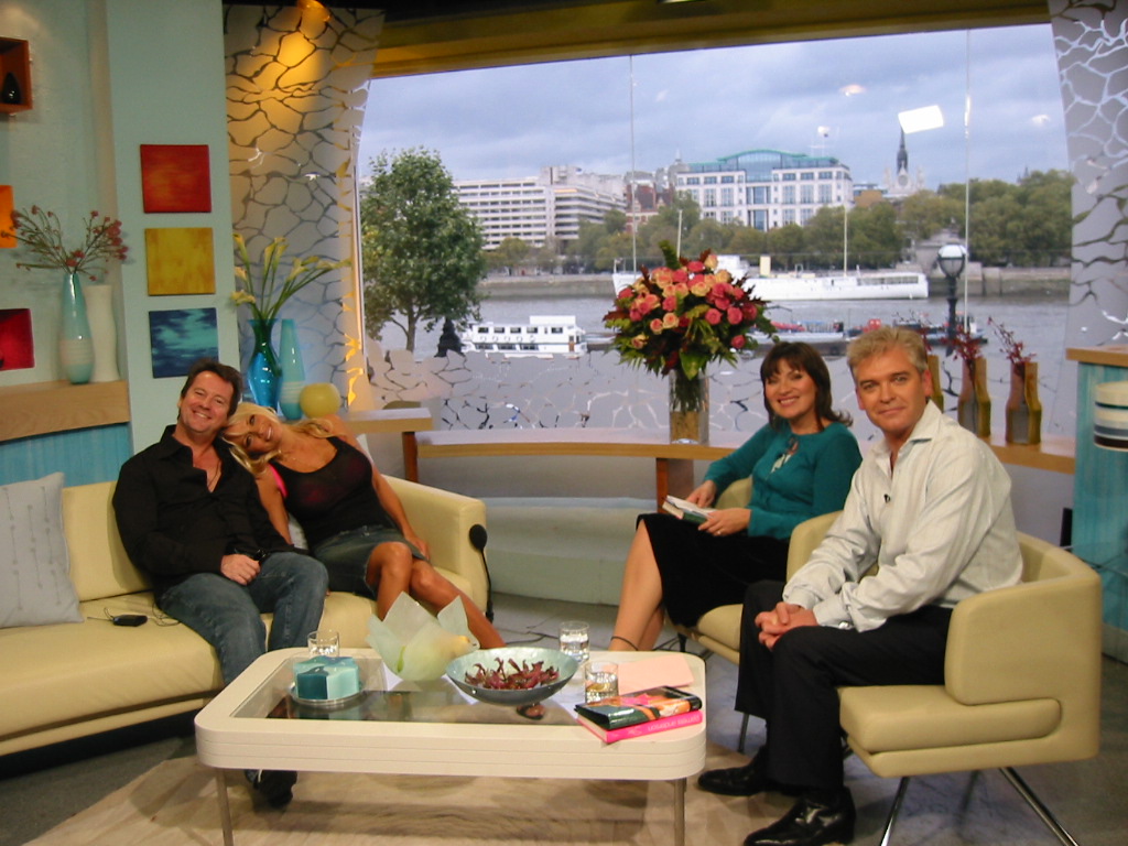 Eric Shaw Quinn, Pamela Anderson, Lorraine Kelly and Phillip Schofield on the set of This Morning, London