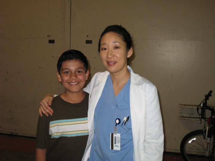 With Sandra Oh on the set of Grey's Anatomy 2010