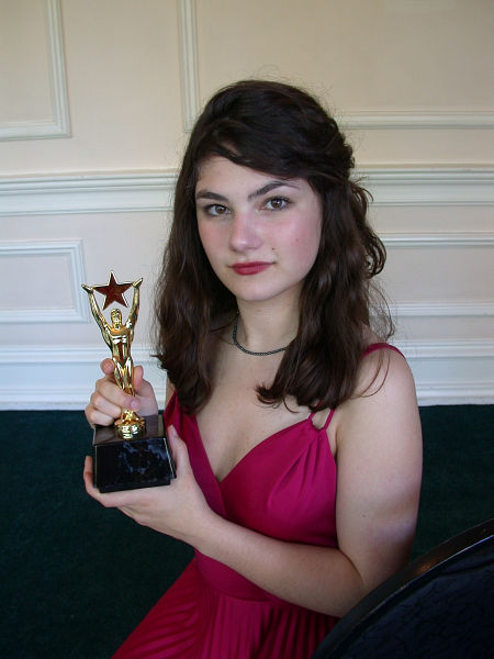 Katie Boland and her Young Artist Award for Best Leading Actress for Salem Witch Trials.