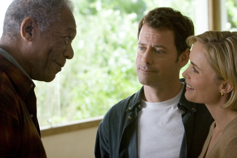 Still of Morgan Freeman, Greg Kinnear and Radha Mitchell in Feast of Love (2007)