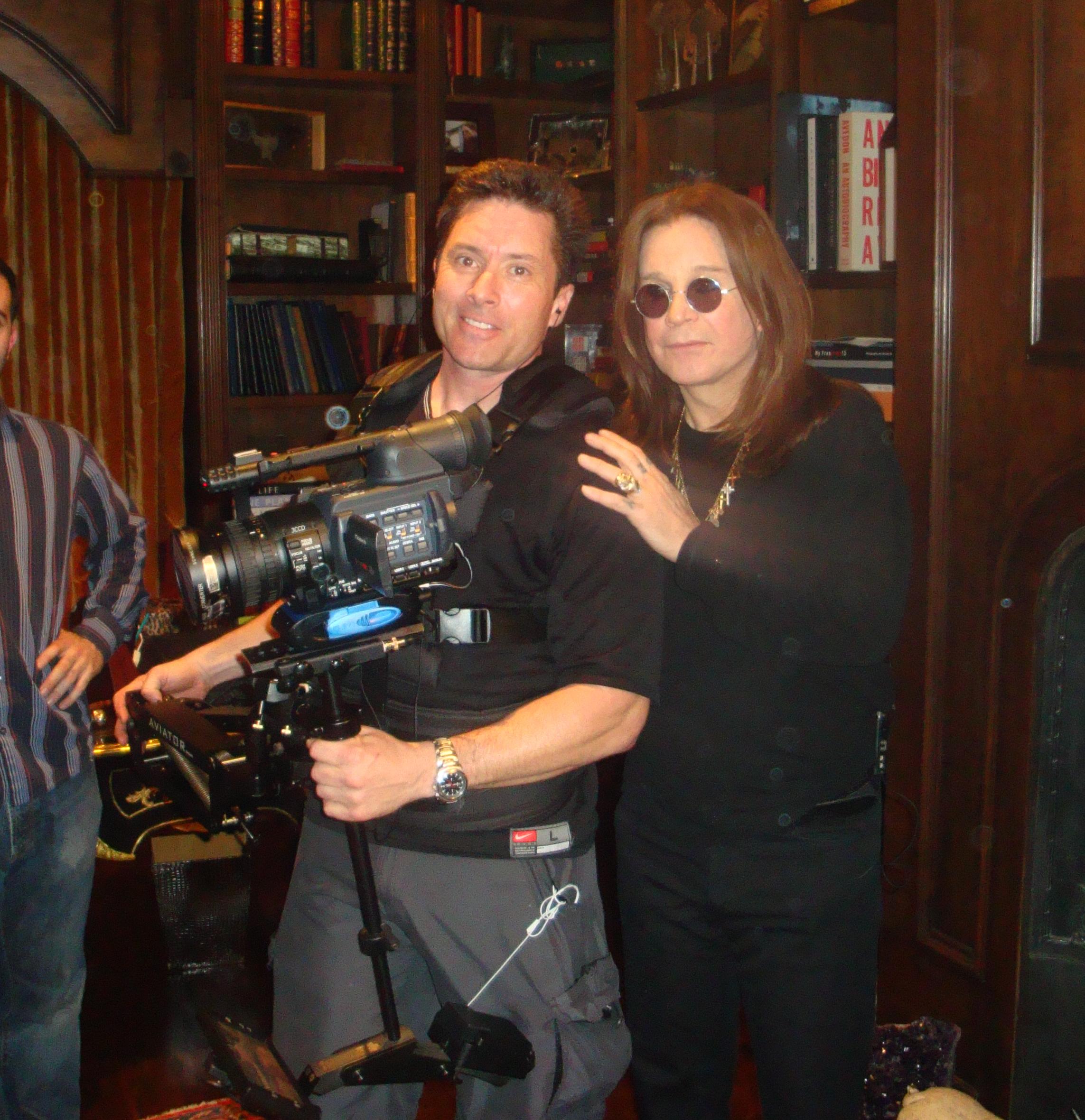 Hilaire Brosio and Ozzy Osbourne on the Randy Rhoads documentary shoot.