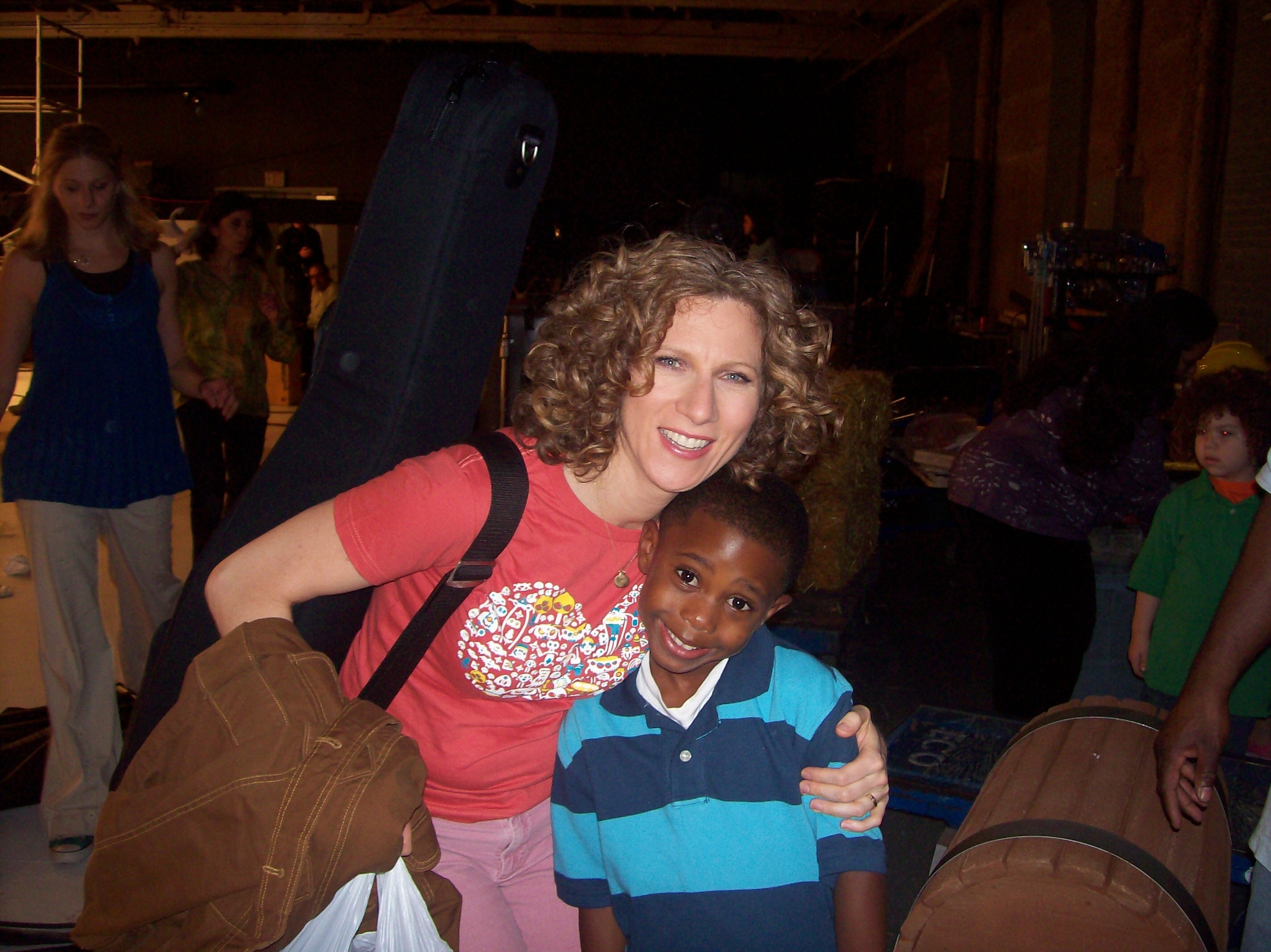Avery on set with Laurie Berkner (Laurie Berkner Band) after music video shoot in NYC. Picture taken May 23, 2008.