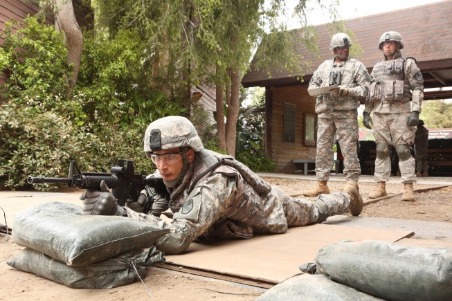 Still of Keith David, Chris Lowell and Parker Young in Enlisted (2014)