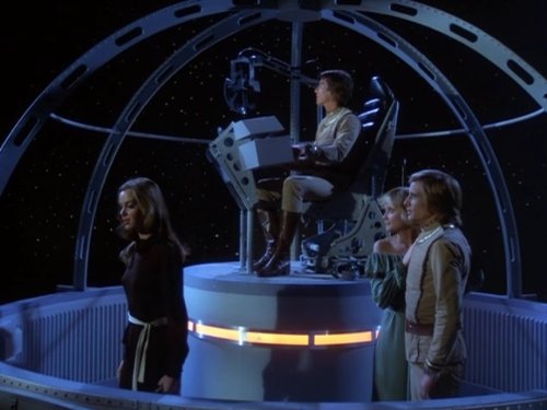 Still of Dirk Benedict, Richard Hatch, Anne Lockhart and Laurette Spang in Battlestar Galactica (1978)