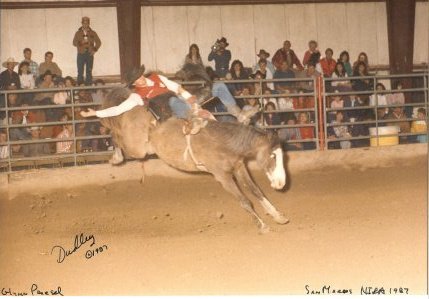Glynn Praesel Bareback riding in San Marcos Rodeo