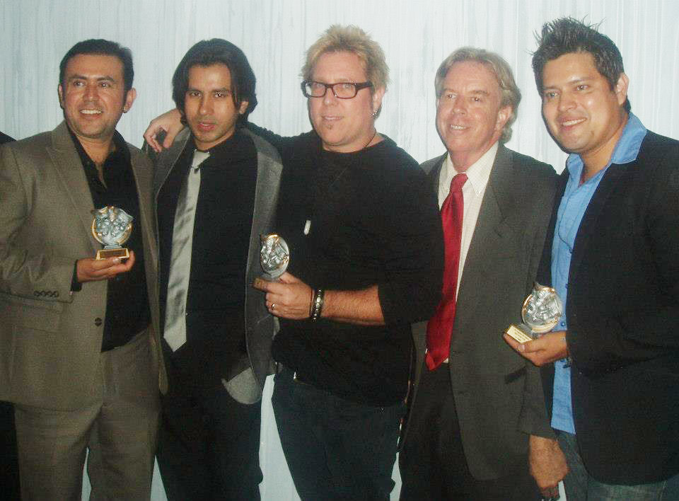 2012 Angeleno Film Festival Award Ceremony. BEST SHORT FILM, BEST ACTOR and BEST DIRECTOR winners for 'In Transit'...with Fernando Gonzalez, actor Suniil Sadarangani, director Stev Elam, festival creator Jeff Vernon and Jimmy Dux.