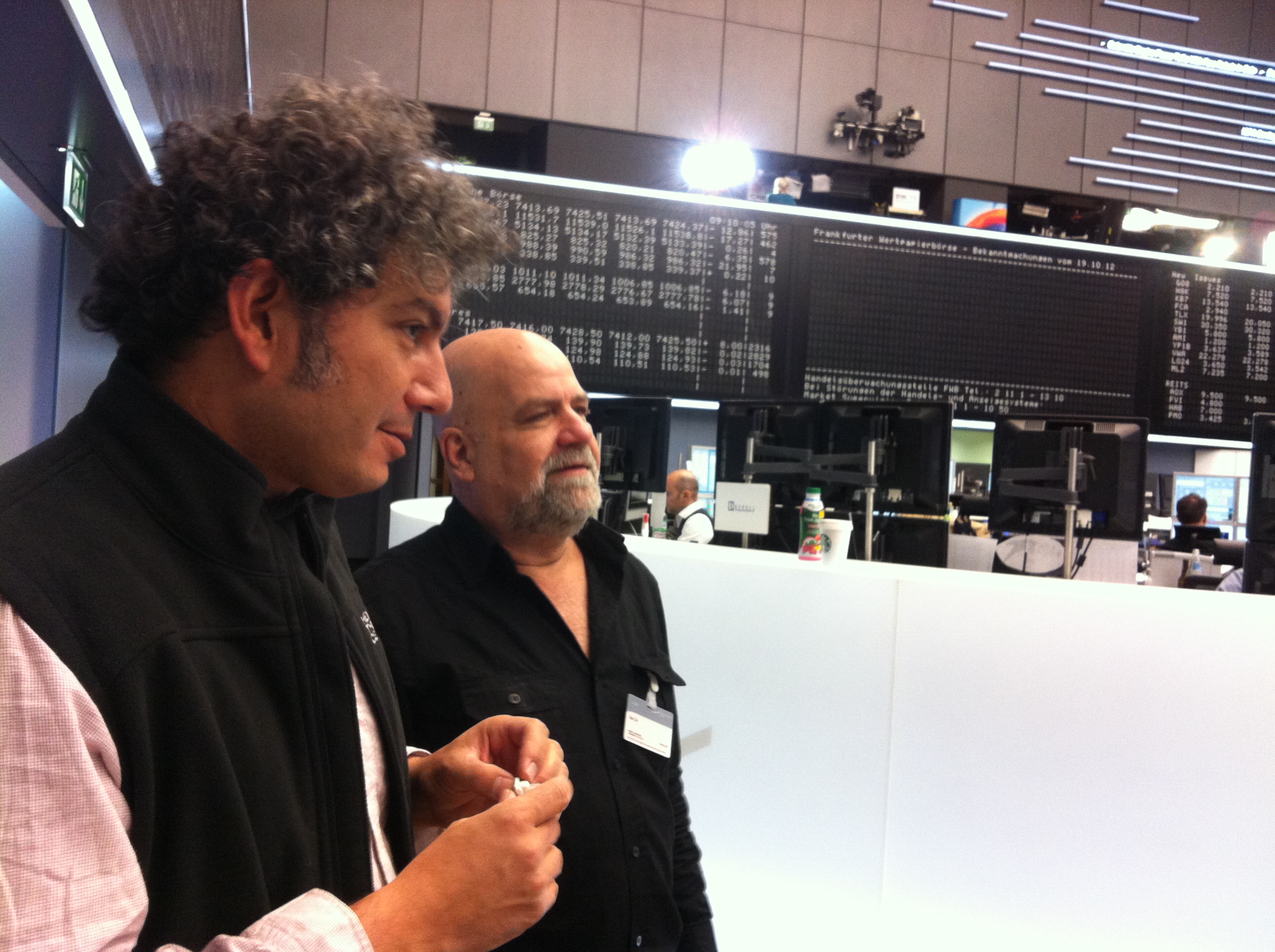 Filming for a big ARTE documentary series with director Ilan Ziv and cameraman Philippe Beleiche at the Frankfurt Stock Exchange.