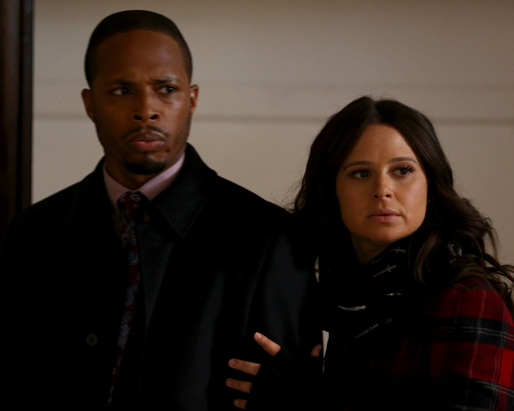 Still of Katie Lowes and Cornelius Smith Jr. in Scandal (2012)