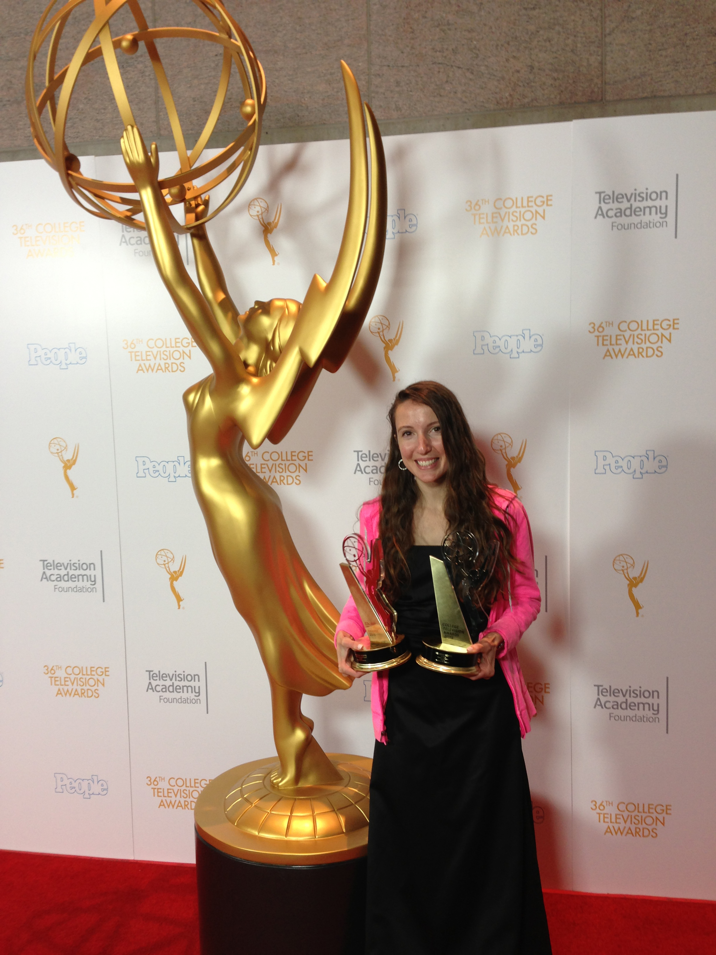 Melissa took home two Emmys from the College Television Awards ceremony on April 23, 2015.