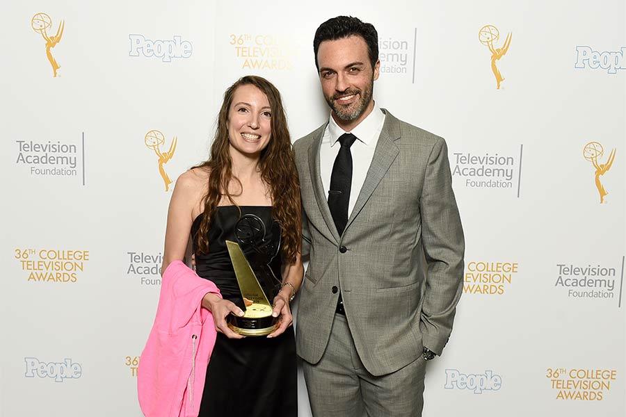 Melissa Hoppe with Reid Scott of Veep after he presented her with the 1st Place Children's Program college Emmy. College Television Awards, April 23, 2015