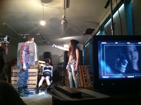 Ashlie Garrett as Alex Marino on set of Scenes from Powned