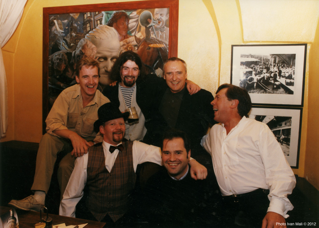 Dennis Hopper and friends at an exhibition of one of my paintings, Prague 1995. Mr Hopper was the only sober one in this picture. A rude wit bounced around as it was taken, I had the last laugh, I wish I could recall the banter :(