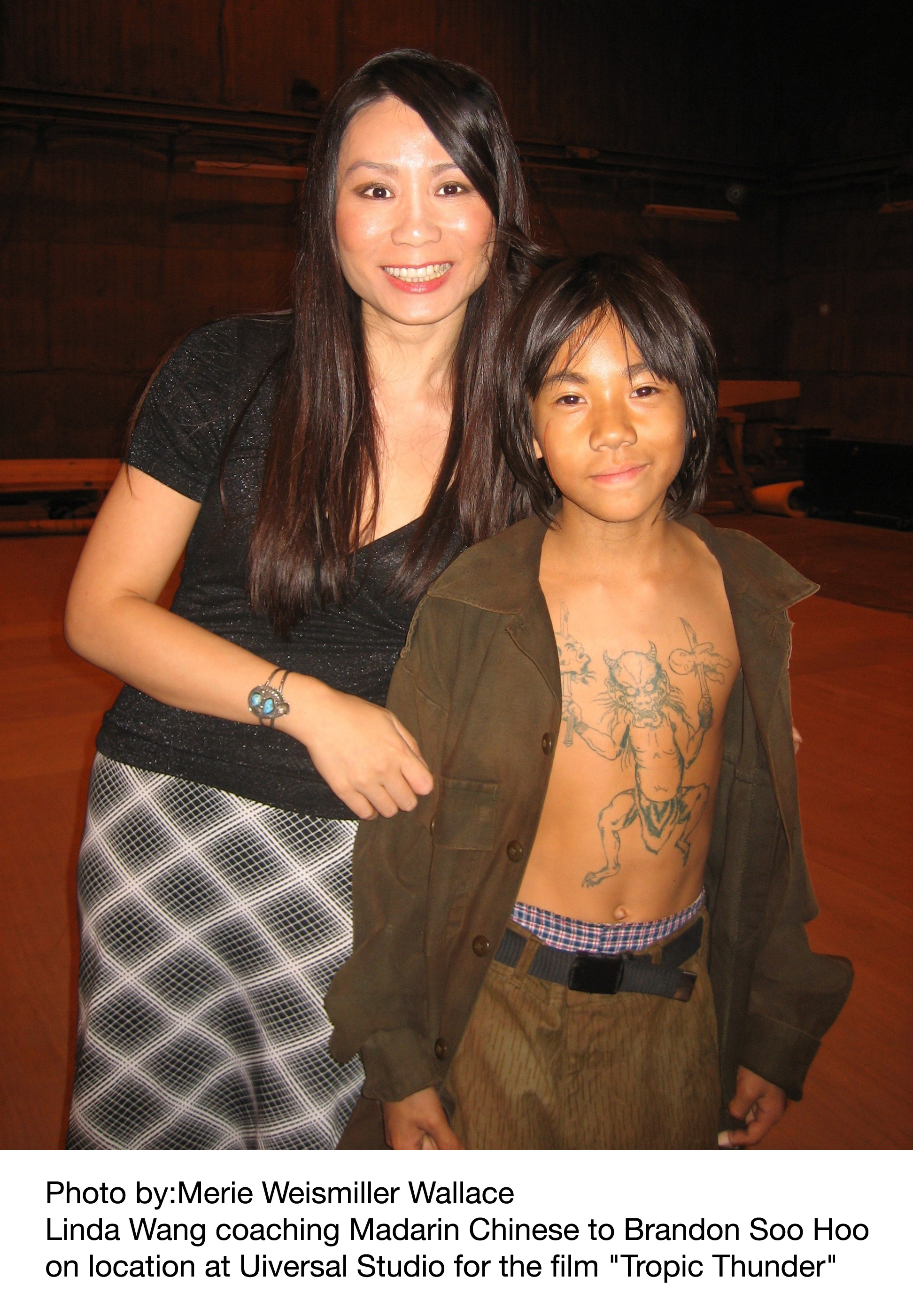 Still of Linda Wang and Brandon Soo Hoo on set of Ben Stiller's Tropic Thunder.