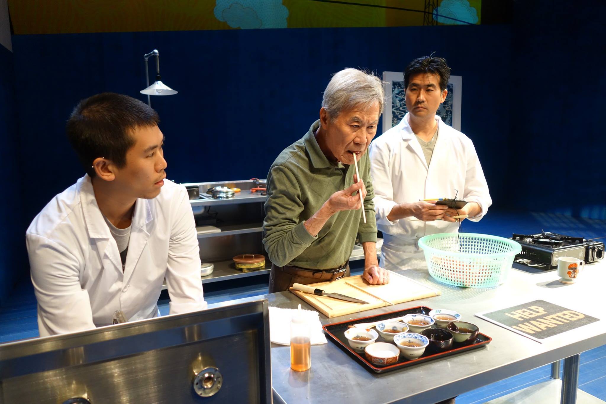 From left: Lawrence Kao, Sab Shimono, Ryun Yu, in South Coast Repertory's world premiere of TOKYO FISH STORY.