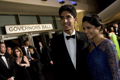 Dev Patel and Freida Pinto pose outside the Governor's Ball with the Oscar® at the 81st Annual Academy Awards® from the Kodak Theatre in Hollywood, CA Sunday, February 22, 2009.