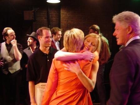 Mike Roche (Freddy) and cast of Steve Martin's Picasso at the Lapin Agile with guest President Clinton and Senator Clinton. Closing Night New York City. Director Joe Tantalo