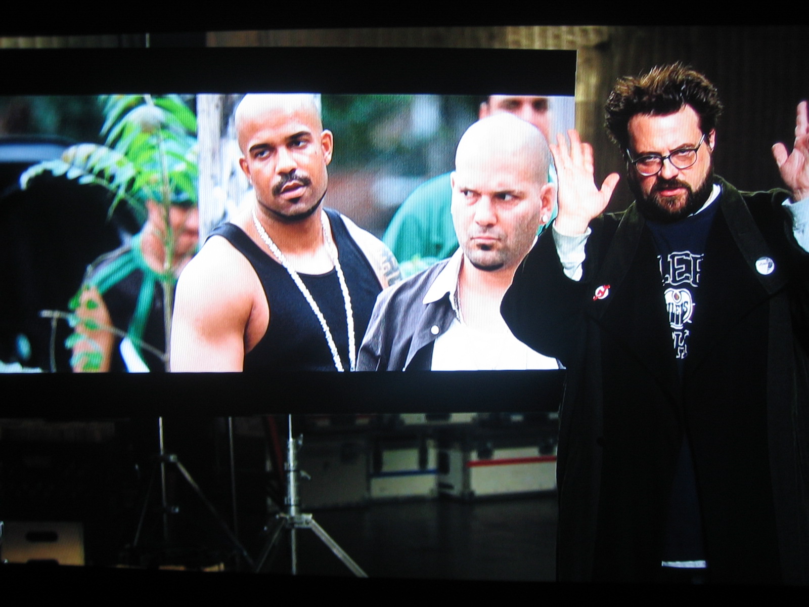 Still of Jeremy Dash, Guillermo Diaz, and director Kevin Smith from Cop Out on Blu-Ray extra features