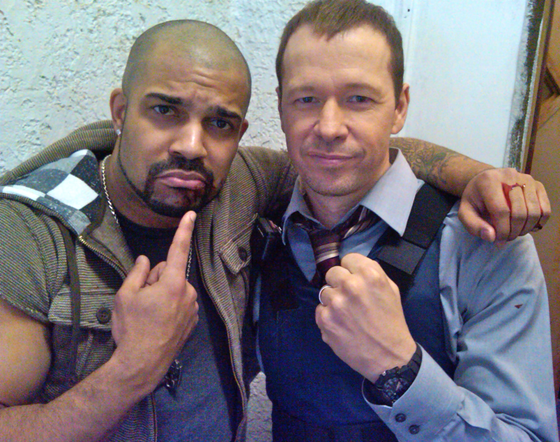 Jeremy Dash and Donnie Wahlberg on the set of Blue Bloods