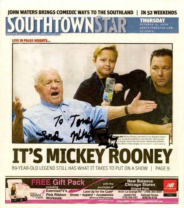 Mickey Rooney and Tony DeGuide Front Page of Chicago Sun-times News paper