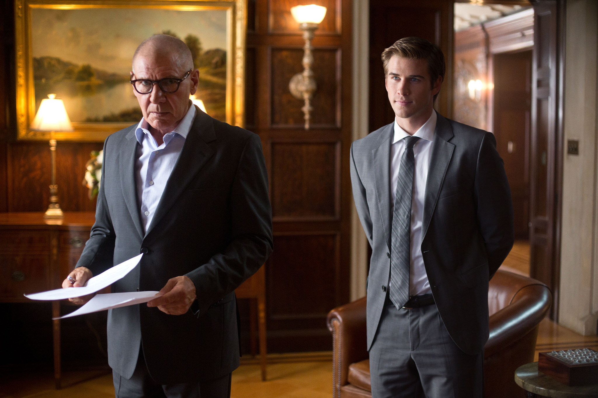 Still of Harrison Ford and Liam Hemsworth in Paranoia (2013)