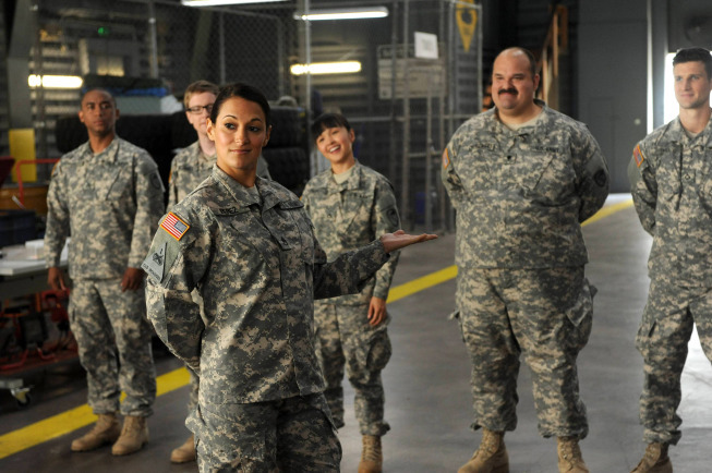 Still of Randy Parker, Tania Gunadi, Mort Burke, Angelique Cabral, Parker Young and Maronzio Vance in Enlisted (2014)