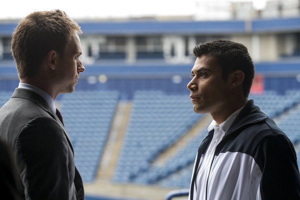 Still of Patrick J. Adams and Julian Alcaraz in Suits (2011)