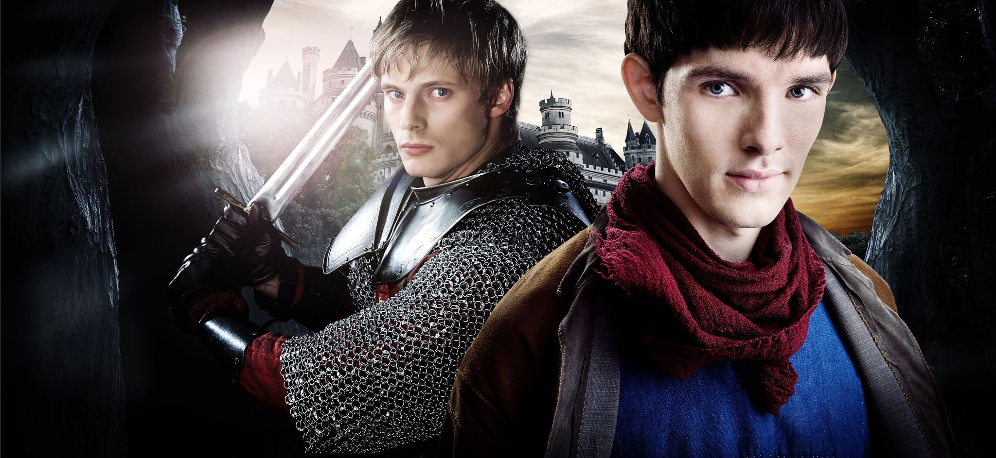 Still of Arthur Bradley and Colin Morgan in Merlin (2008)