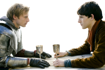 Still of Colin Morgan and Bradley James in Merlin (2008)