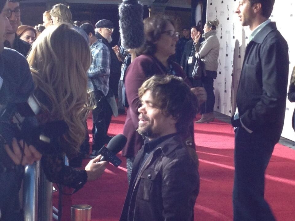 Jessica Kinni interviewing Emmy Award winner Peter Dinklage on the Red Carpet for The Academy of Television Arts and Sciences Event 